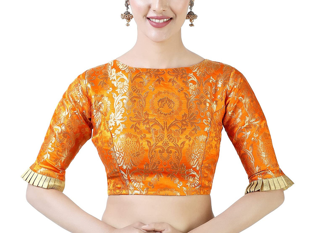 Brocade Saree Blouse Beautiful Lehenga Crop Top Ethnic Choli Boat Neck Partywear - Picture 73 of 110