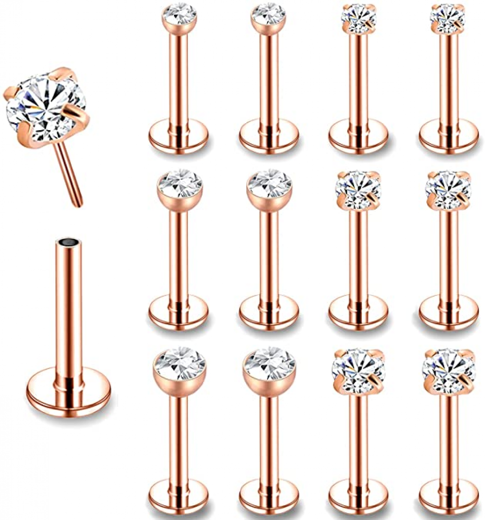 12Pcs 16G Threadless Lip Studs Stainless Steel CZ Helix Earring Labret Piercing - Picture 42 of 53