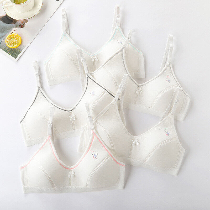 5 Pack Girls Cotton Bra Crop Top Adjustable Breathable Sports Training Bras - Picture 11 of 11