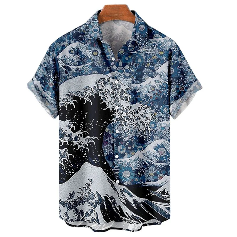 Japanese Sea Ocean Wave Graphic Shirt Men Women 3D Print Hawaiian Beach Shirts - Picture 29 of 91