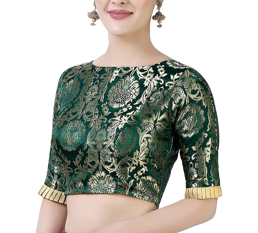 Brocade Saree Blouse Beautiful Lehenga Crop Top Ethnic Choli Boat Neck Partywear - Picture 29 of 110