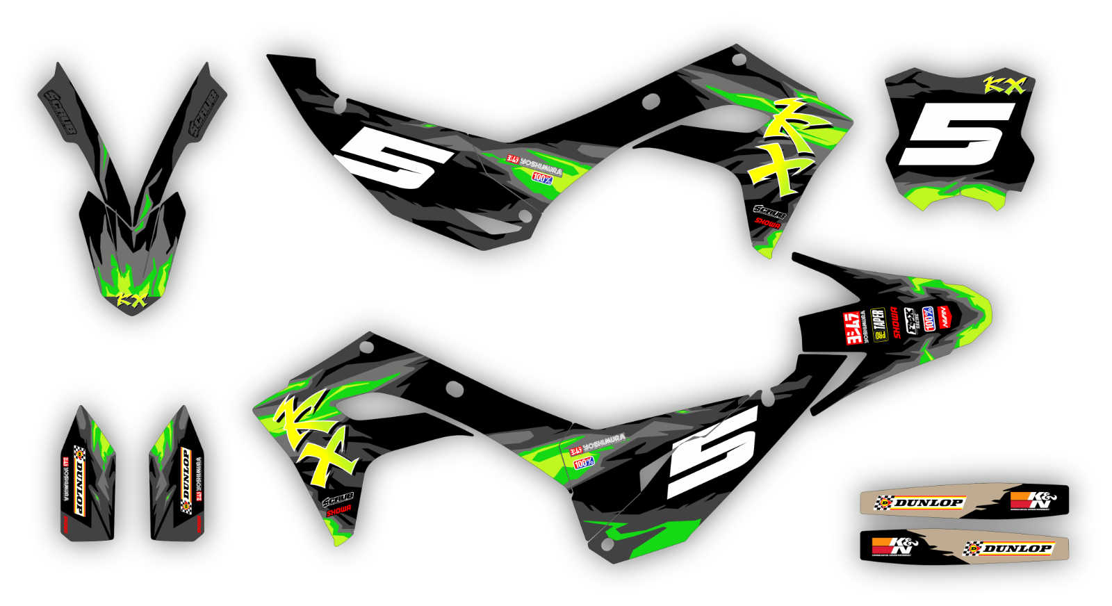 Graphics kit Kawasaki KX450 KX 450 2024 2025 + KX250 KX 250 2025 Stickers KX450X