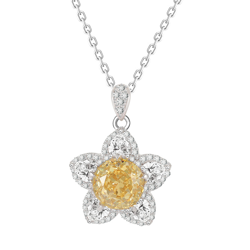 Collar de corte de flor de hielo de cristal amarillo claro estrella de...