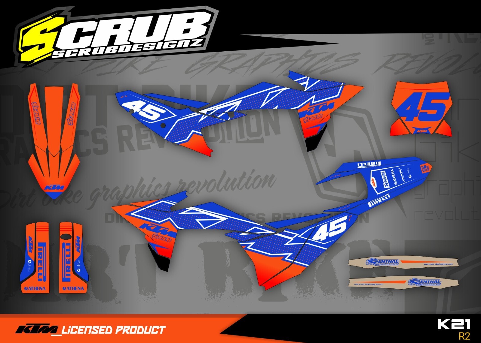 Plastics + Graphics KTM 2023 2024 2025 SX SX-F XC XC-F Orange Blue Restyle