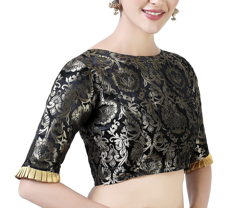 Brocade Saree Blouse Beautiful Lehenga Crop Top Ethnic Choli Boat Neck Partywear - Picture 10 of 110