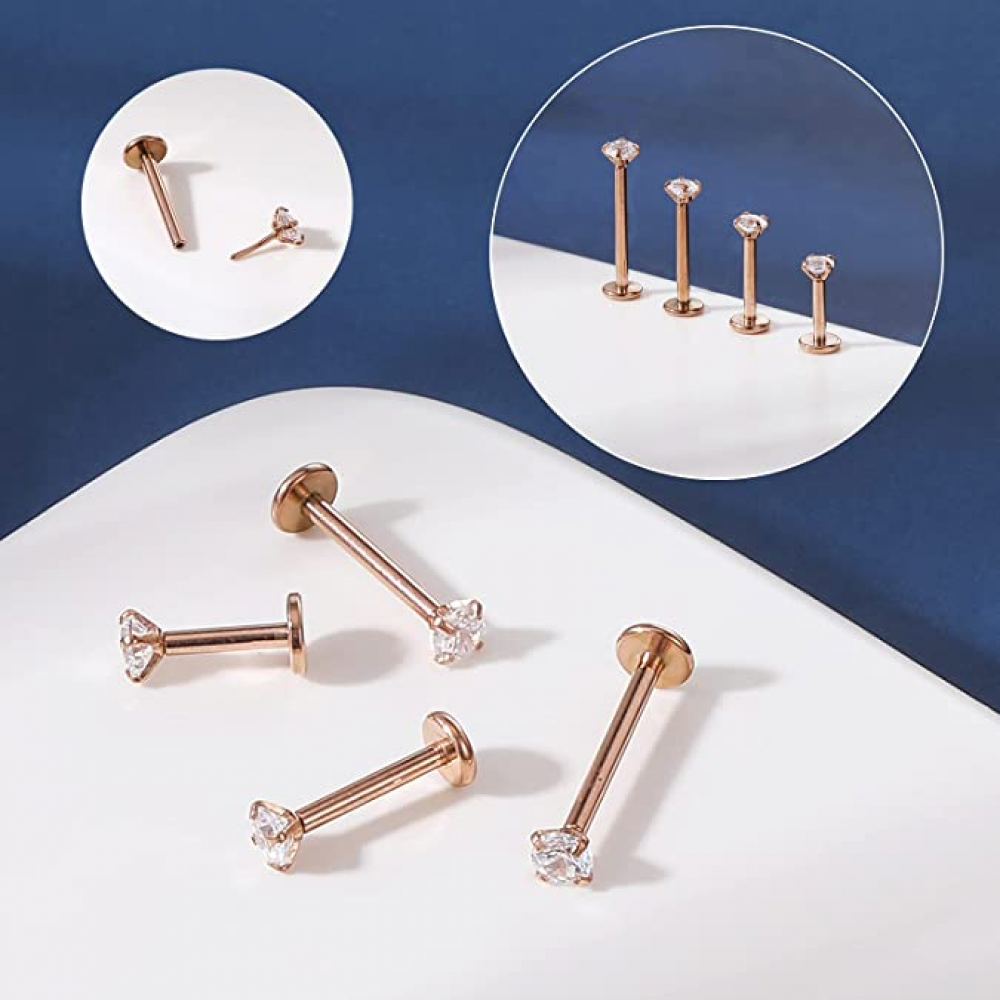 12Pcs 16G Threadless Lip Studs Stainless Steel CZ Helix Earring Labret Piercing - Picture 45 of 53