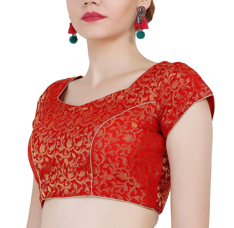 Women's Handmade Brocade Blouse Short Sleeve Saree Blouse Tunic Crop Top Choli - Picture 109 of 146