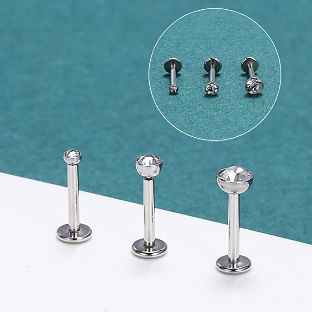 12Pcs 16G Threadless Lip Studs Stainless Steel CZ Helix Earring Labret Piercing - Picture 22 of 53