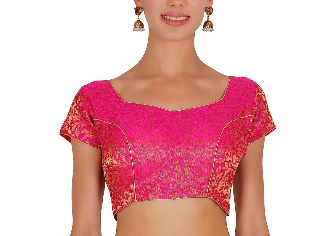 Women's Handmade Brocade Blouse Short Sleeve Saree Blouse Tunic Crop Top Choli - Picture 75 of 146