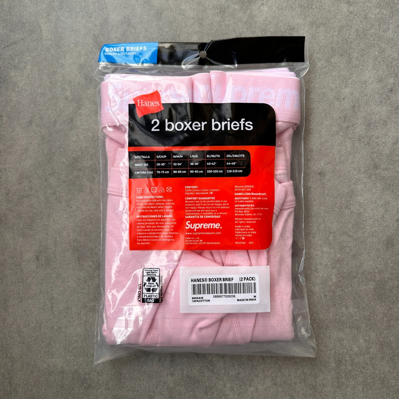 Supreme Boxer Shorts Pink Men's Underwear Streetwear 2 Pack SML XL