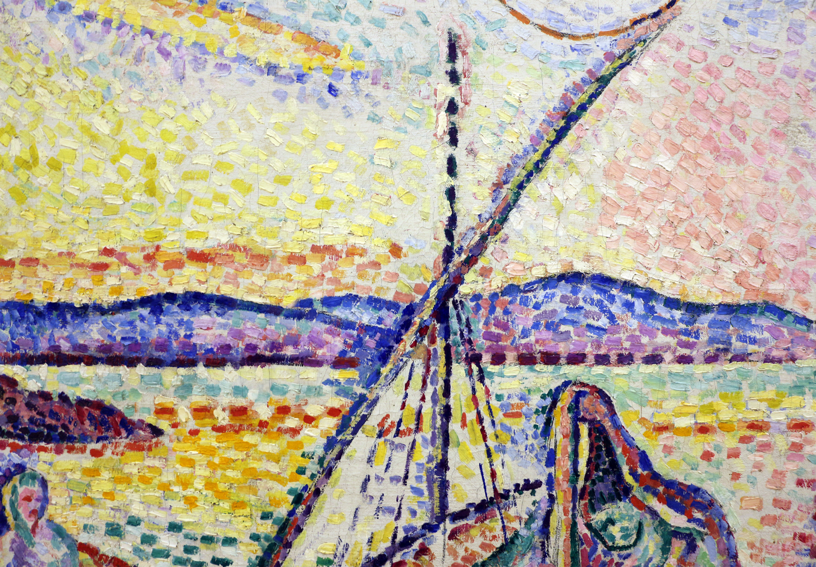 Colorful Pointillist Sailboat Poster Sunset Wall Art- 16×12/20×16/24×18/36×24