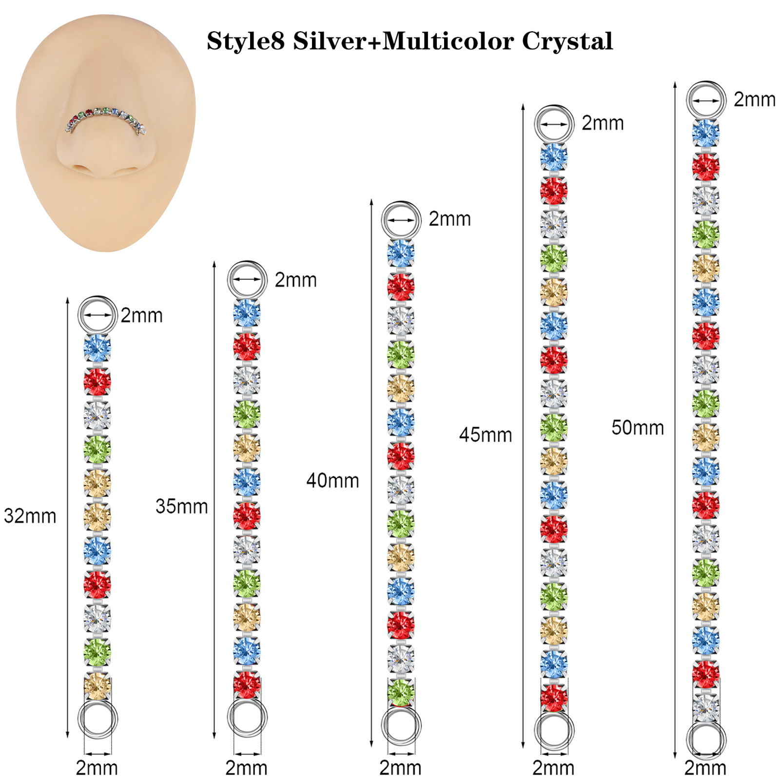 5Pcs Stainless Steel Nose Chain Double Nostril Piercing for Women Men Jewelry - Picture 102 of 104