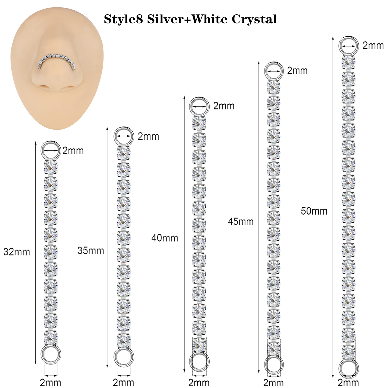 5Pcs Stainless Steel Nose Chain Double Nostril Piercing for Women Men Jewelry - Picture 101 of 104