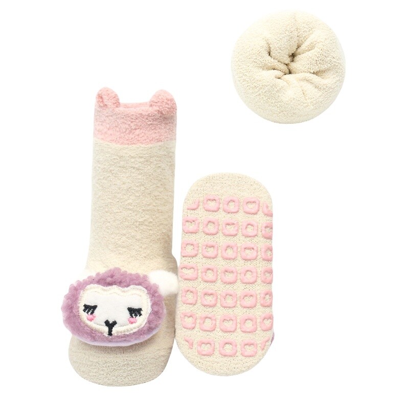 Kids Infants Girls Fluffy Bed Slipper Socks 2 Pairs Anti Slip Grips Warm Winter
