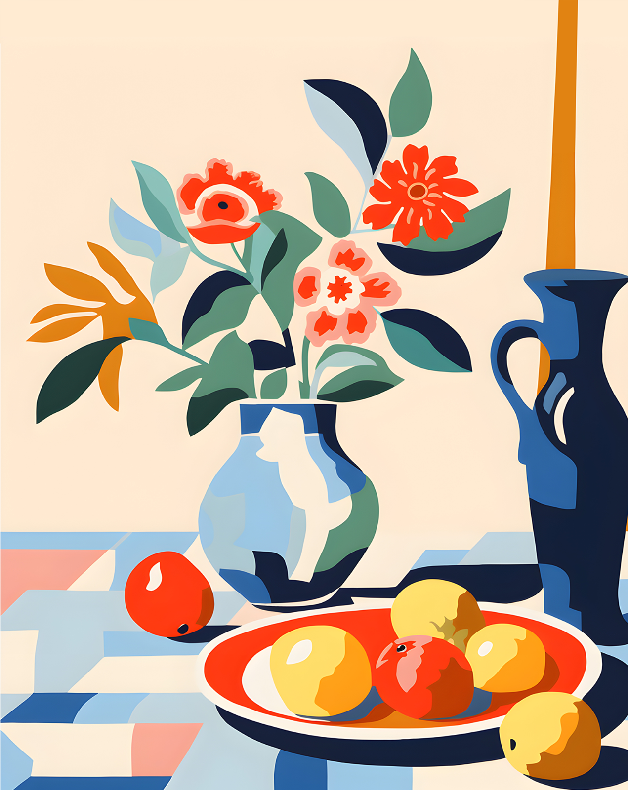 Bold Still Life Poster – Fruit Bowl & Floral Wall Art – 12X16/16X20/18X24/24X36