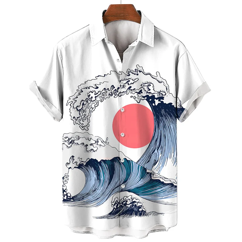 Japanese Sea Ocean Wave Graphic Shirt Men Women 3D Print Hawaiian Beach Shirts - Picture 24 of 91