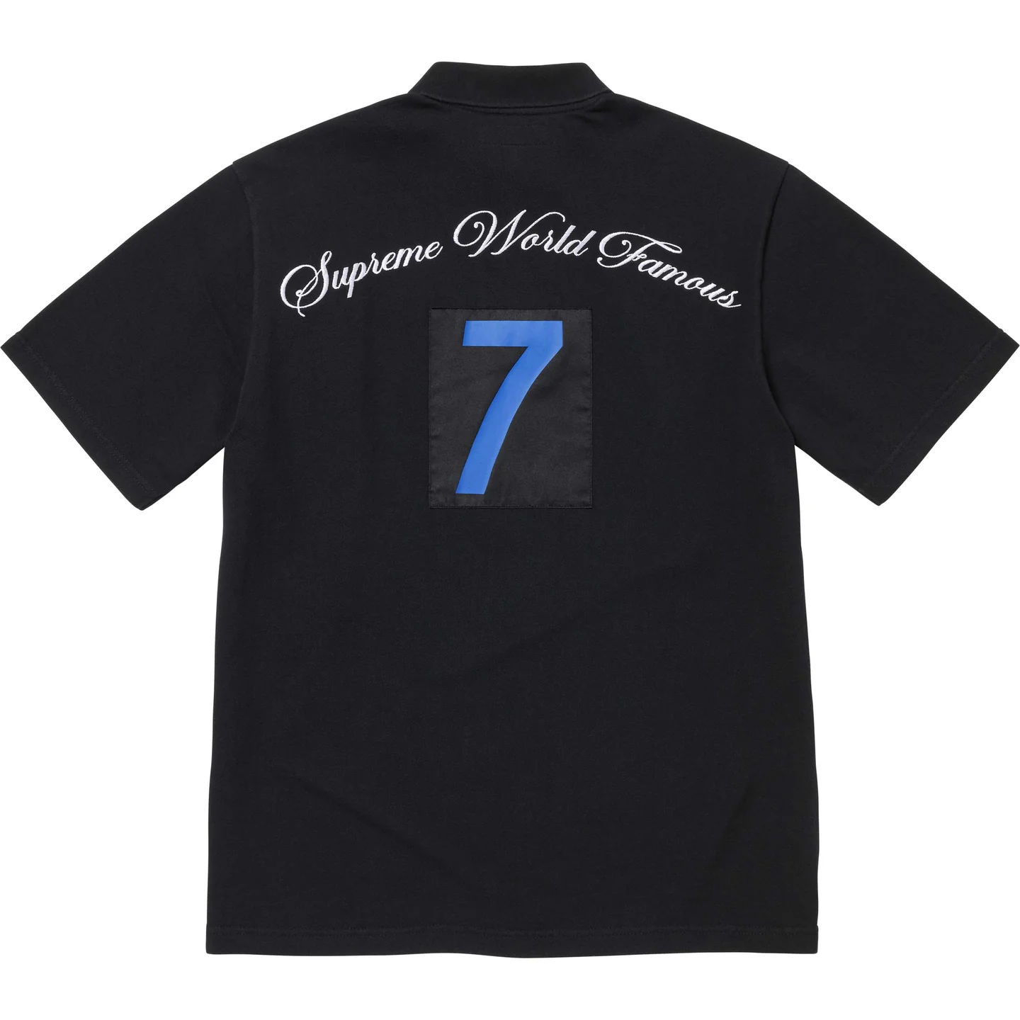Supreme Cursive Polo Black Light Blue Navy Red Stripe
