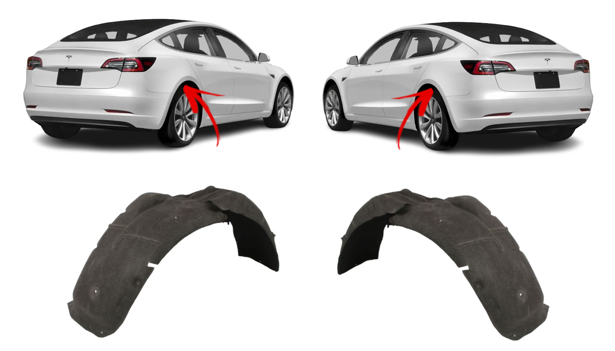 PER TESLA MODEL 3 2017 - 2020 SET COPPIA COPRI PARASPRUZZI FODERA ALA...