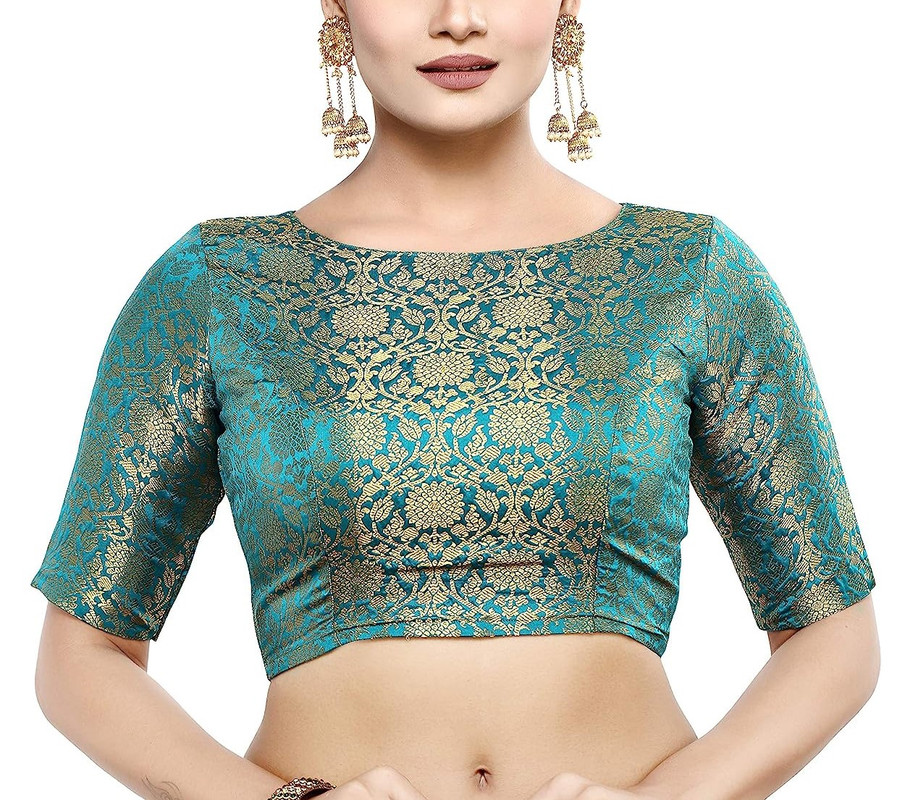 Women's Brocade Saree Blouse Bollywood Ethnic Lehenga Crop Top Tunic Partywear - Picture 63 of 98