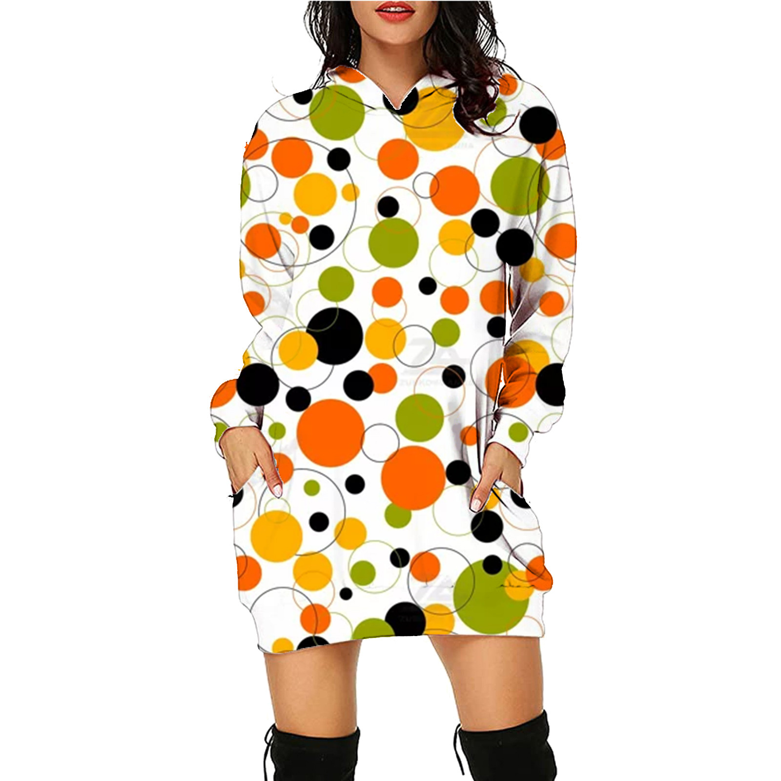 Women's Halloween Print Long Hoodie with Pockets Sweater Long Sleeve - Picture 15 of 55